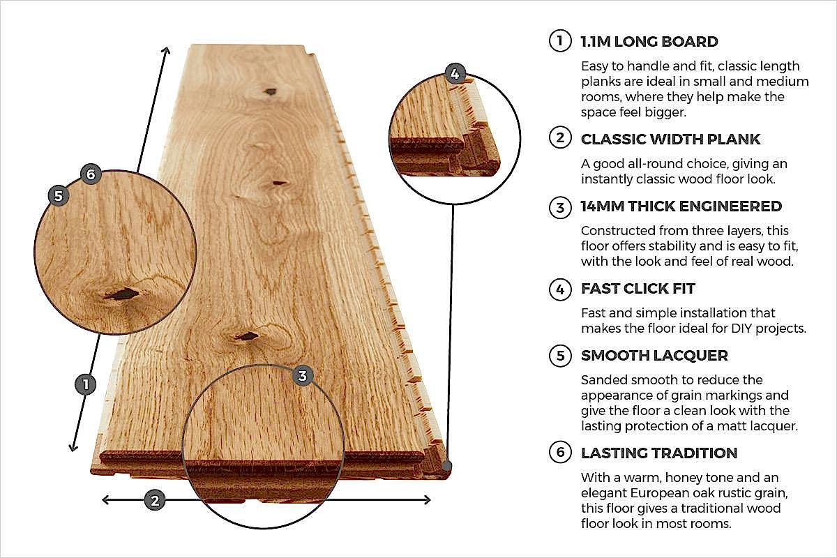 Home Choice Engineered European Rustic Oak Flooring 14mm x 130mm Natural Lacquered
