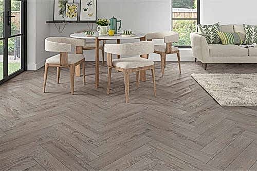 Series Woods 8mm Herringbone Laminate Flooring Sterling Grey Oak