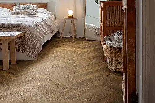 Spectra Luxury Acoustic Rigid Core Click Vinyl Flooring Cocoa Oak Herringbone Built-In Underlay