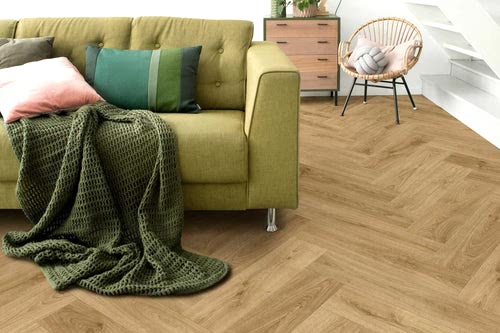 Spectra Luxury Acoustic Rigid Core Click Vinyl Flooring Roasted Peanut Oak Herringbone Built-In Underlay