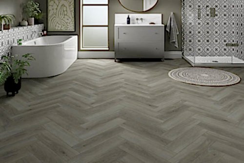Spectra Luxury Rigid Core Click Vinyl Soft Pebble Grey Herringbone Built-in Underlay